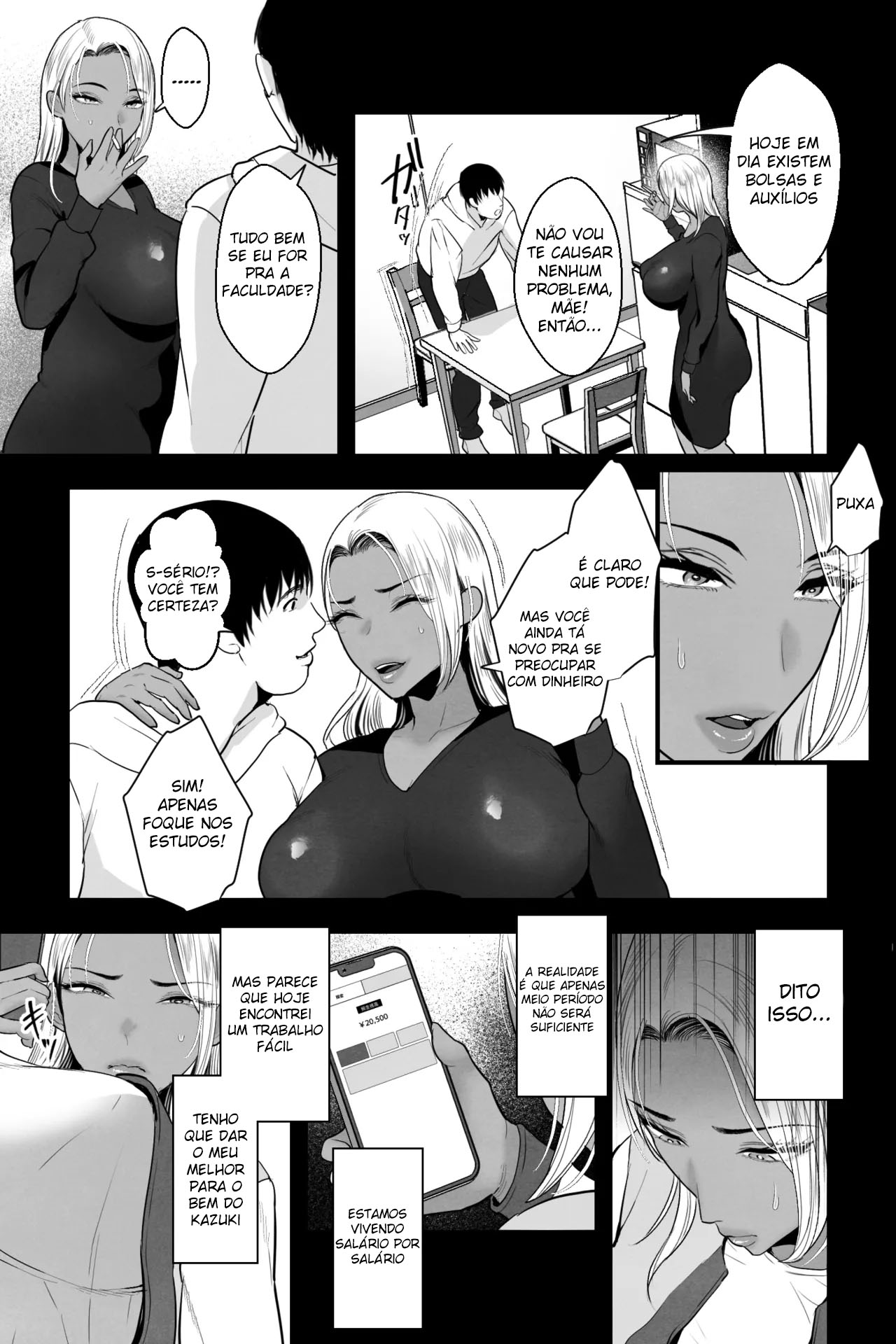 Ler Uma Mãe Gyaru Loira e Bronzeada é Enganada em um Bico Ilegal e Acaba Gravando um Vídeo Pornô Com o Próprio Filho Capitulo 1 Page 4